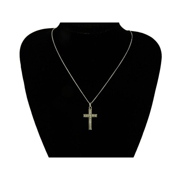 Cross Necklace French Silver on Chain Necklace - Picture 8 of 9